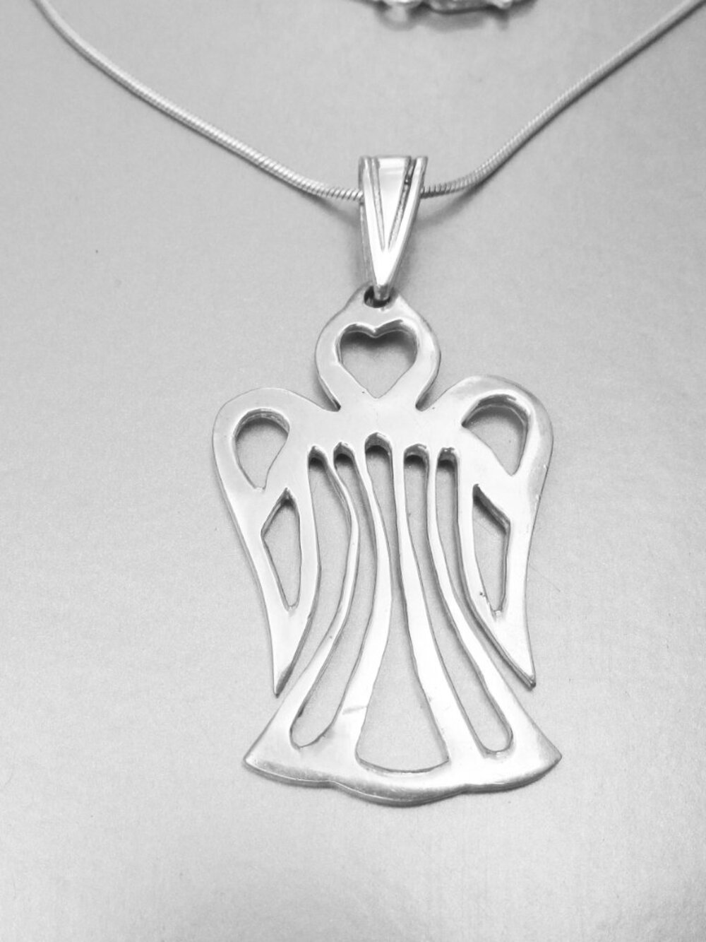 Sterling Silver Cut Out ANGEL Pendant 18" Vintage Necklace
